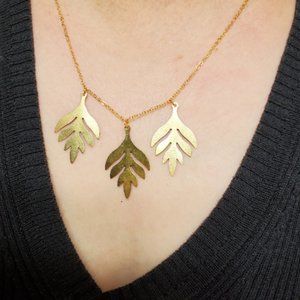 🌹3/$30 NEW brass leaves charms 24K gold plated necklace